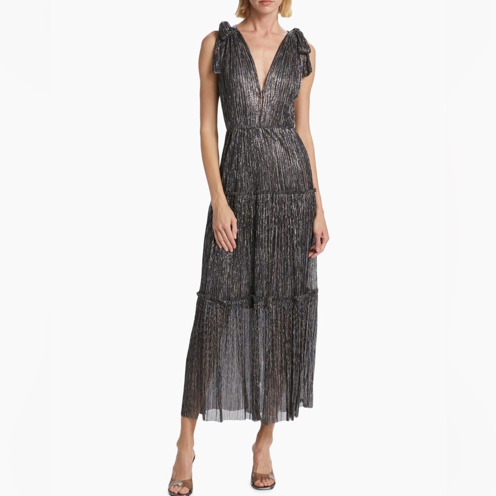 Sabina Musayev Helena Metallic Tiered Maxi Dress